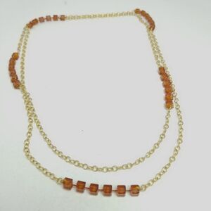Vintage Long Chain, Mix Pattern Design, Retro Orange and Gold Tone, Estate